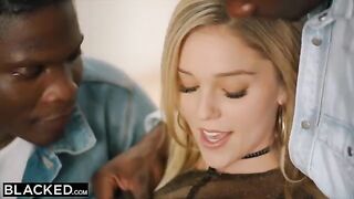 A blonde girl was fucked by six black men in a hot scene