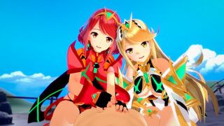 Xenoblade: Pyra and Mythra's threesome adventure in 3D hentai