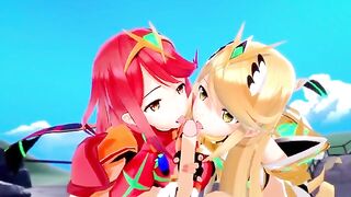 Xenoblade: Pyra and Mythra's threesome adventure in 3D hentai
