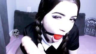Wednesday Addams gets her pussy stuffed with a big toy and cum