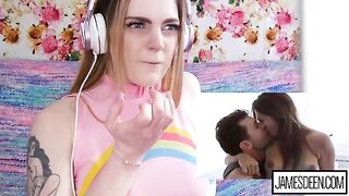 Carly Rae Summers reacts to intense James Deen vs Sara Luvv action