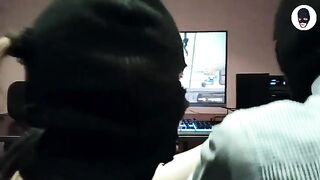 Slobbering blowjob with a guy wearing a balaclava mask