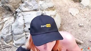 A young girl is horny and has sex in nature, taking risks