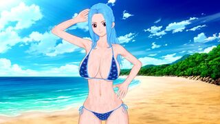 A busty woman named Vivi has sex on the beach with her partner