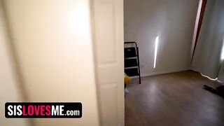The sexy step sister was interrupted during her online show