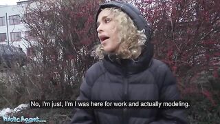 Public Agent picks up curly haired Spanish babe for cash