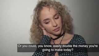 Public Agent picks up curly haired Spanish babe for cash
