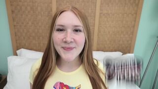 Redhead teen with freckles and red pubic hair gets her pussy railed