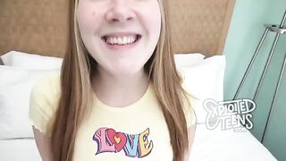 Redhead teen with freckles and red pubic hair gets her pussy railed