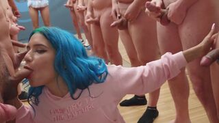 Min Galilea swallows a huge amount of sperm in an intense bukkake scene