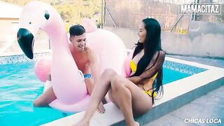 Petite brunette Andreina Deluxe enjoys sex with a big hung in the pool