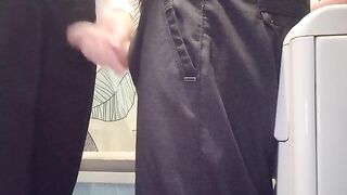Girl wears glasses, cheats on her husband with a guy in the bathroom