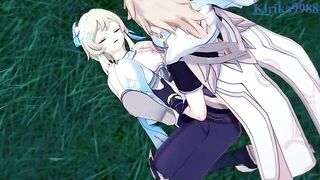 Aether and Lumine fuck in the meadow, inspired by Genshin Impact hentai
