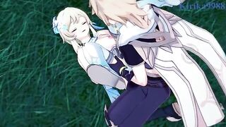 Aether and Lumine fuck in the meadow, inspired by Genshin Impact hentai