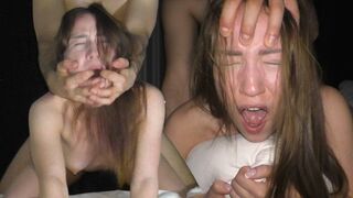 Rough sex with petite teen in college, face slapped hard