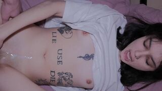 A beautiful girl with pink pussy gets cum on her face and inside