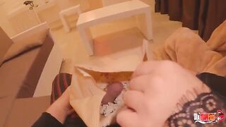 The man scattered popcorn with his dick sexy stepmom in it