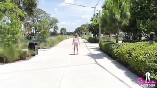 A girl wearing roller skates rolled to her home, where her boyfriend was waiting for her