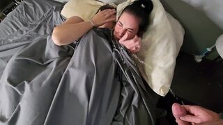 I piss on two girls in bed, then they pee their panties and kiss