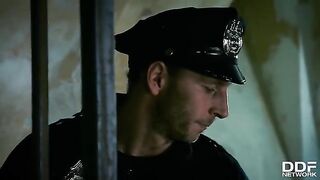 Rosella Visconti and Kathia Nobili in a hot FFM threesome in a police station