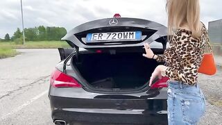 An Italian girl buys a used car and fucks the seller in it