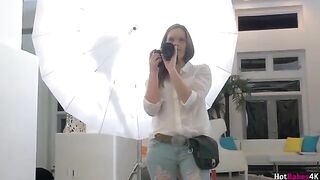 The photographer fucked in the mouth with the help of two girls