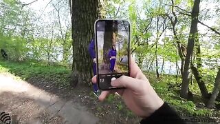 A guy finished cum in the mouth of a stranger in the public place