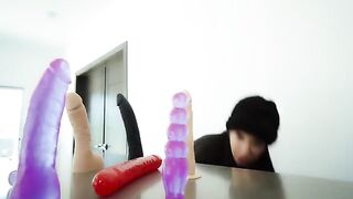I fuck my ass and pussy with neighbor's dildos until I squirt