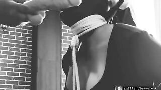Bound slave gets a big dildo in her mouth and smelly pussy - Sex Tape