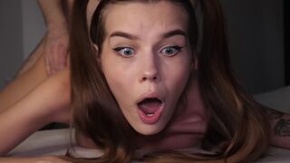 Petite teen gets her ass smashed by a huge cock