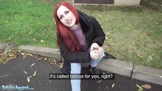 Public Agent: A young woman is showing off her pierced tits on the street