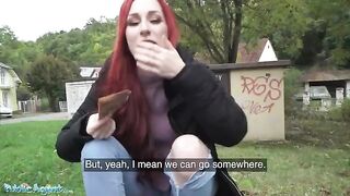 Public Agent: A young woman is showing off her pierced tits on the street