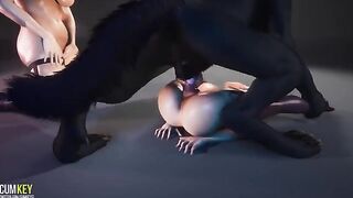 A bunch of hot girls are getting fucked by a werewolf