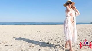 First time posing nude and fucking on a public beach