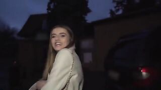 Public Agent French Babe Alba Lala shows off small tits for cash on the street
