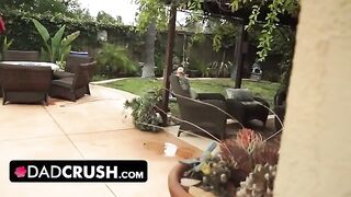Fit and sexy girl lets her stepdad finger and fuck her outdoors by the pool