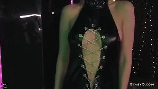 An extreme sexy striptease performance by skinny teen AngelQ right on a stage, damn hot!