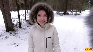 A winter sex adventure outdoors with a happy ending - POV