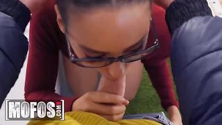 Nerdy dude studies chick’s tits and ass to pay for her lessons