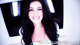 Theodora Day, sexy brunette with blue eyes, skillfully handles cock sucking and riding