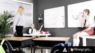 A naughty student and her bestie must please their strict teacher in a steamy class encounter