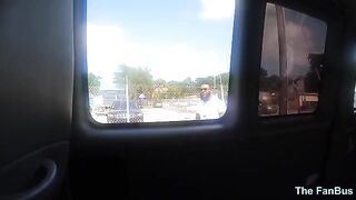 The Queen Rogue's big ass shakes on the fan bus with intense passion