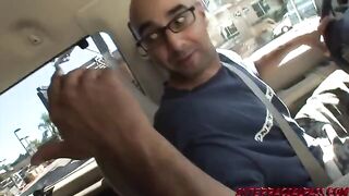 A young and extremely hot girl is getting fucked in the backseat of a car
