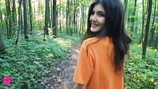 A girl on a walk in the forest found a guy and got him to feed her sperm