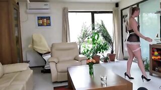 A horny maid had her first anal sex with a guy and squirted on him