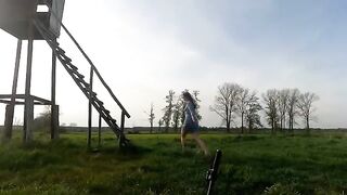 A girl was fucked by a man in a hunting platform