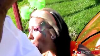 Tattooed cosplay model Lily Fatale gets fucked outdoors in a steamy scene