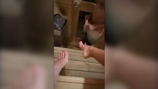 Guy masturbating in sauna and I came to see him off