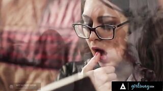The investigator, played by stunning Riley Reid, rubs her pussy