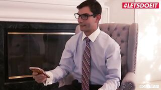 Two young babes fucked by a lawyer and his friend in a steamy scene